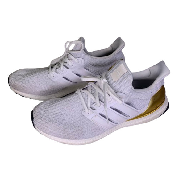 ADIDAS White & Gold Primeblue Ultra-Boost Sneakers - Picture 2 of 13